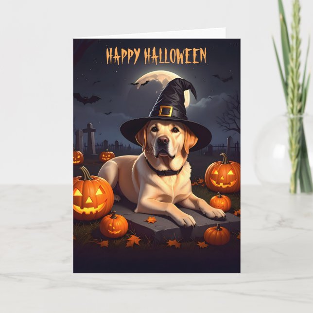 Tarjeta Labrador amarillo Halloween (Anverso)