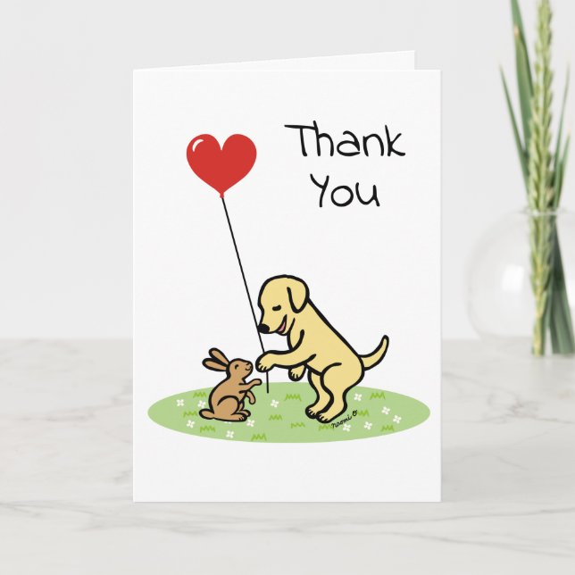 Tarjeta Labrador amarillo y pequeño amigo gracias (Anverso)