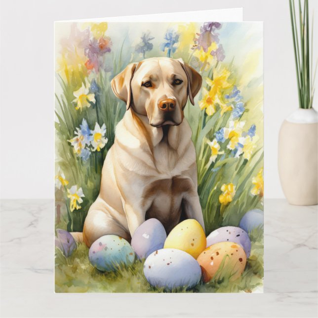 Tarjeta Labrador con huevos de Pascua (Anverso)
