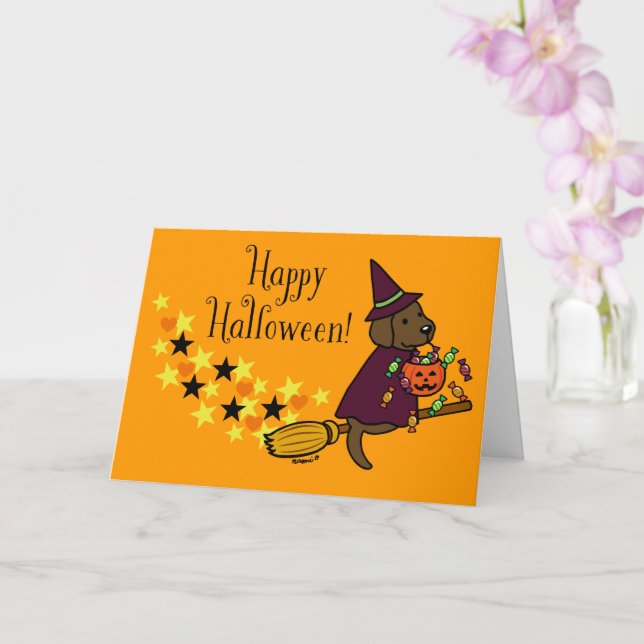 Tarjeta Labrador de chocolate y baño de Halloween (Orquídea)