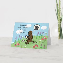 Tarjeta Labrador de chocolate y carta que alguien le impor