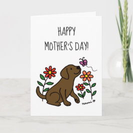 Tarjeta Labrador de chocolate y Día de la Madre Verde