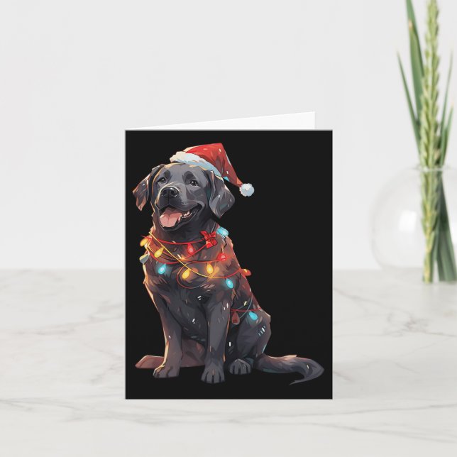 Tarjeta Labrador negro recuperador Santa Hat Navidades luz (Anverso)