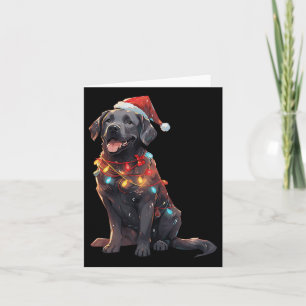 Tarjeta Labrador negro recuperador Santa Hat Navidades luz