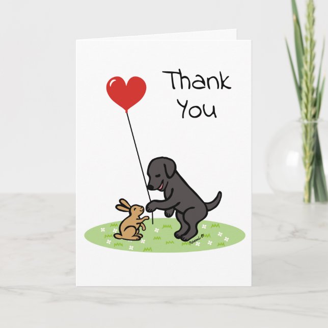 Tarjeta Labrador negro y pequeño amigo gracias (Anverso)
