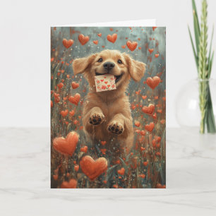 Tarjeta Labrador Retriever Caprichoso en Flor de Corazón 