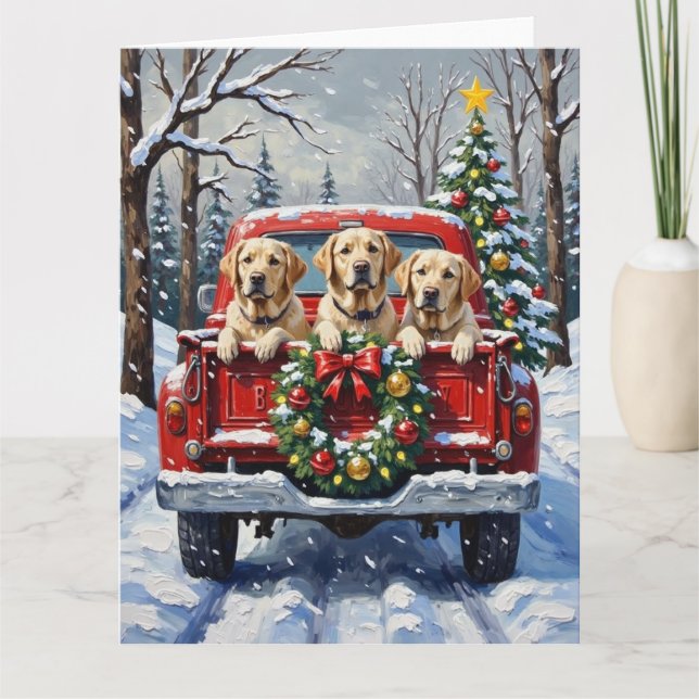 Tarjeta Labrador Retriever Christmas Red Truck Holiday (Anverso)
