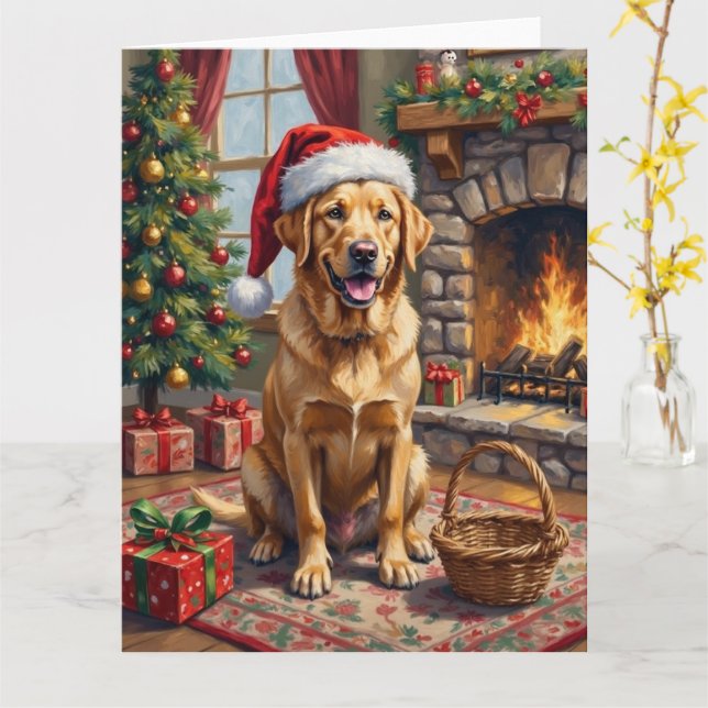 Tarjeta Labrador Retriever Dog Classic Family Christmas (flor amarilla)