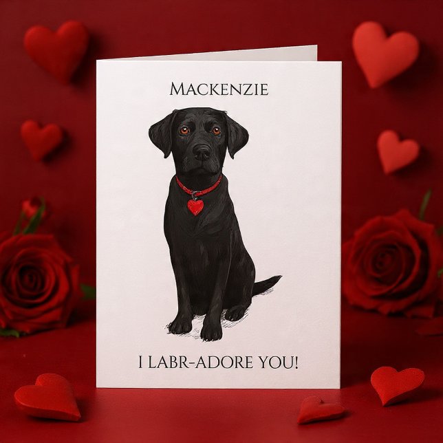 Tarjeta  Labrador With Love Heart Adore You Personalized (Labrador Dog With Love Heart Adore You Card by Ricaso - Cute personalized card ideal for valentines)