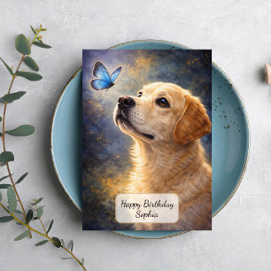 Tarjeta Labrador y Mariposa Azul