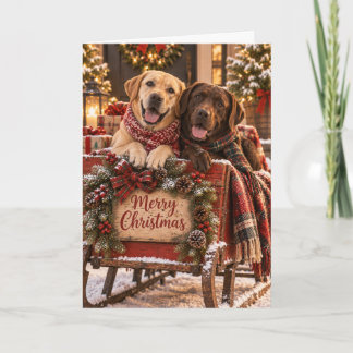 Tarjeta Labradores Retriever en Trineo de Navidad
