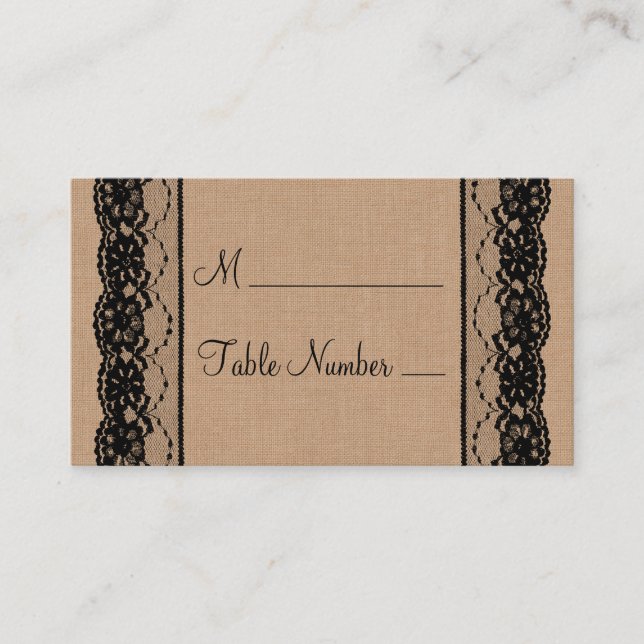 Tarjeta Lace Negra y Burlap Place (Anverso)