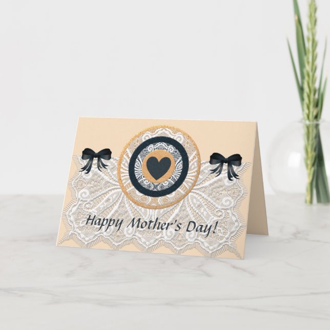 Tarjeta Lacey Feliz Día de la Madre con corazón y  (Anverso)