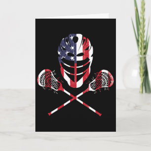 Tarjeta Lacrosse bandera americana Lax casco palos 4 de ju