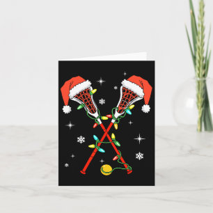 Tarjeta Lacrosse Player Xmas Luces Santa Hat Lacrosse Chr
