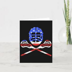 Tarjeta Lacrosse Y Casco Con La Bandera Estadounidense