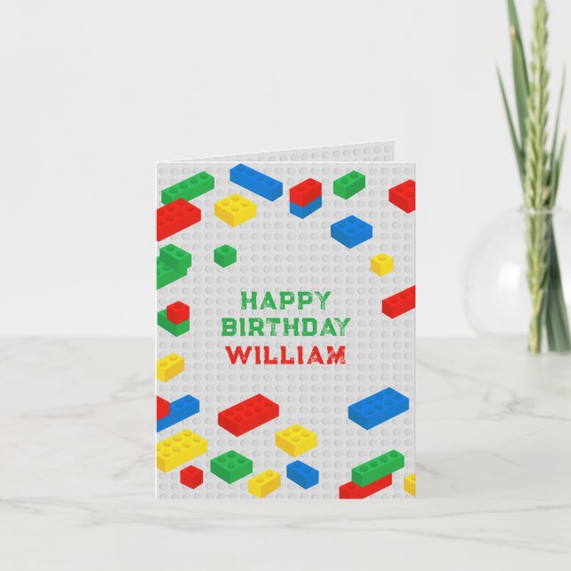 Tarjeta Ladrillos Coloridos Cuidados Bloquean Niños Cumple (Anverso)