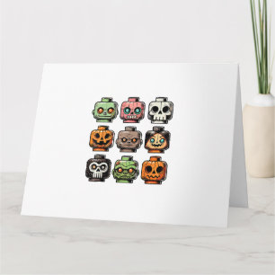 Tarjeta Ladrillos de terror retro cabeza máscara espantosa