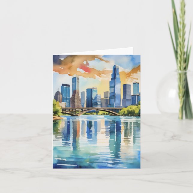 Tarjeta Lady Bird Lake Austin Texas Watercolor (Anverso)