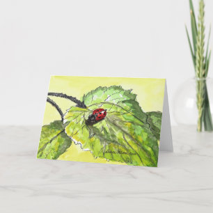 Tarjeta Lady Bug, tinta y acuarela, impresión de arte folc