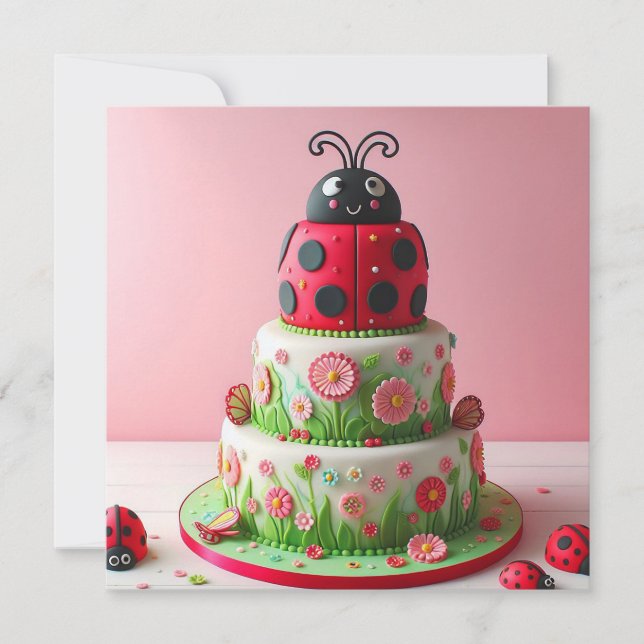 TARJETA LADY BUG Y FLORES NIÑOS CUERPO DE CUMPLEAÑOS (Anverso)