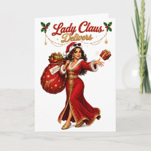 Tarjeta Lady Claus Entrega Regalos de Navidad