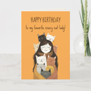 Tarjeta Lady Crazy Gato Favorito, lindo y divertido cumple