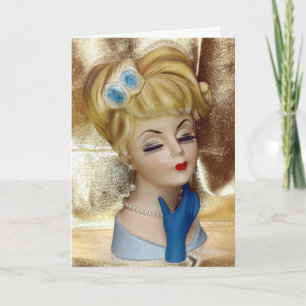 Tarjeta Lady Head Vase Hair Flower Blue Glove Fancy