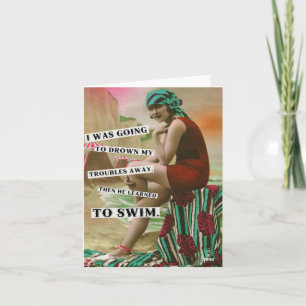 Tarjeta Lady-notecard de la playa Vintage