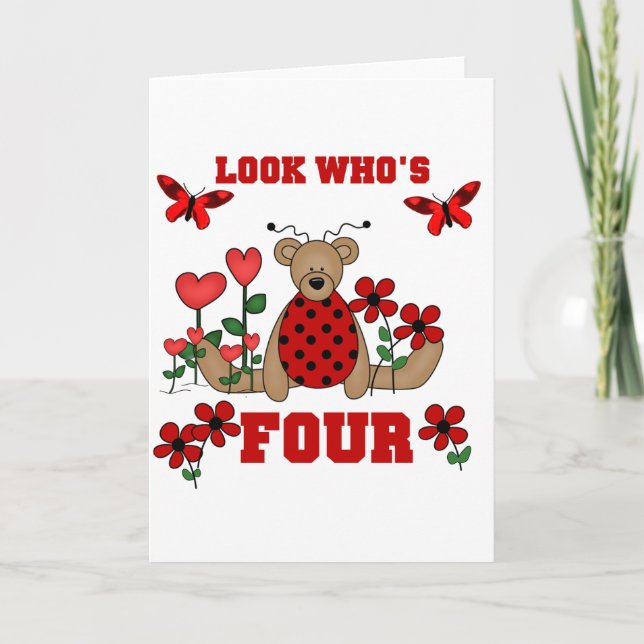 Tarjeta Ladybug Bear 4º Camisetas de cumpleaños y regalos (Anverso)