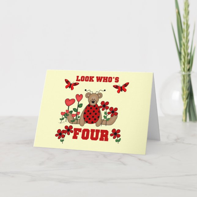 Tarjeta Ladybug Bear 4º Camisetas de cumpleaños y regalos (Anverso)