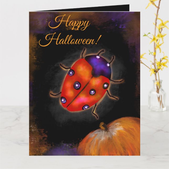Tarjeta Ladybug de Halloween (flor amarilla)