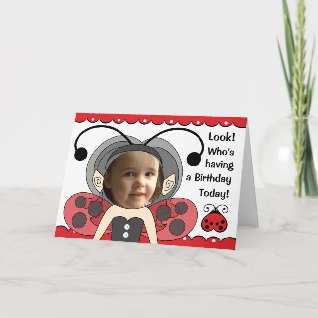 Tarjeta Ladybug Fairy Princess Chicas PHOTO Birthday Card (Anverso)