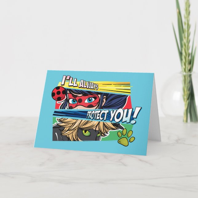 Tarjeta Ladybug milagroso y Cat Noir siempre te protegen (Anverso)