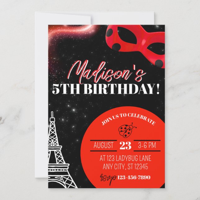 Tarjeta Ladybug Superhero Birthday Invitation (Anverso)