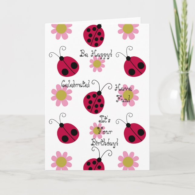 Tarjeta Ladybugs and Flowers (Anverso)