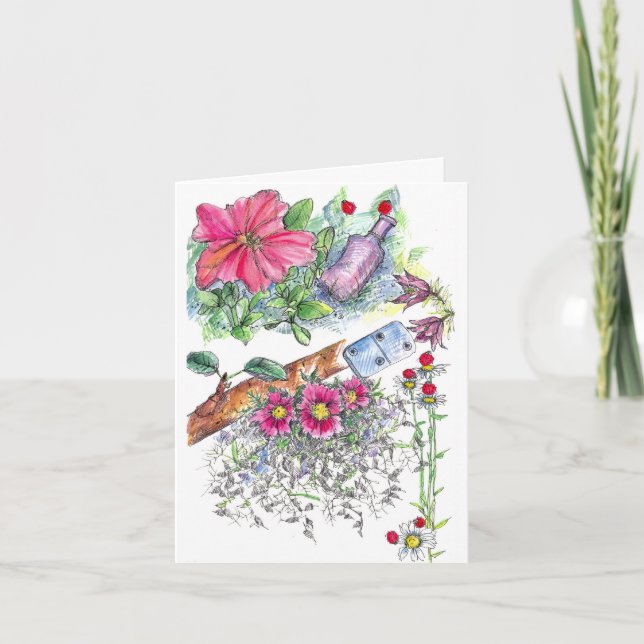 Tarjeta Ladybugs Flowers Domino Nature Sketchbook (Anverso)