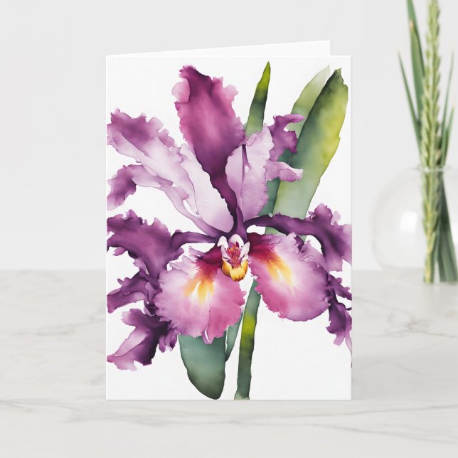 Tarjeta Laelia - Flores en acuarela (Anverso)