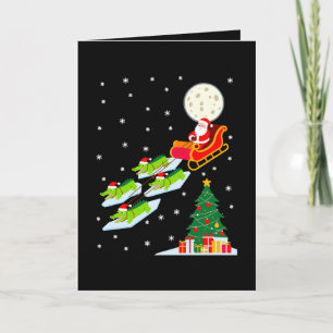 Tarjeta Lagarto de Trineo de Santa Navidad Luna Nieve Árbo