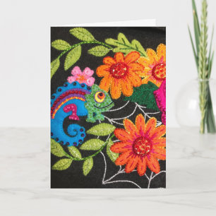 Tarjeta Lagarto Gecko Fieltro Cosido Cumpleaños