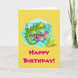 Tarjeta Lagarto tropical verde con cumpleaños de las