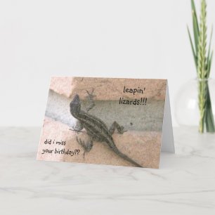 Tarjeta ¡lagartos saltando! ¡tarjeta de cumpleaños tardía 