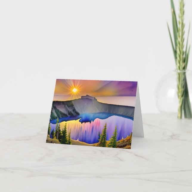Tarjeta Lago de cráter acuarela personalizable (Anverso)