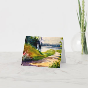 Tarjeta Lago y camino de acuarela personalizables