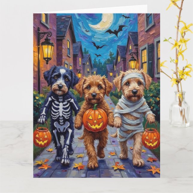 Tarjeta Lagotto Romagnolo Trick-or-Treating Halloween  (flor amarilla)