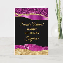 Tarjeta Lágrimas moradas y doradas de glam dulce dieciséis