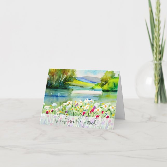 Tarjeta Laguna de manantial acuarela y personalizable de f (Anverso)