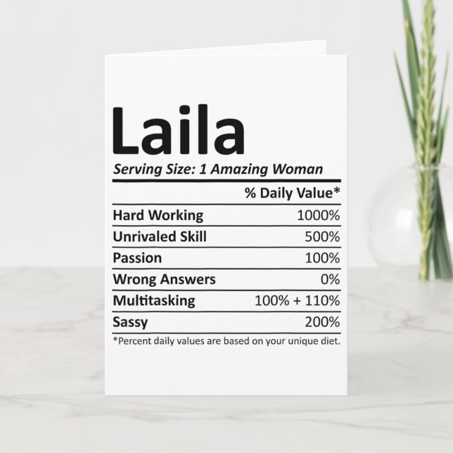 Tarjeta Laila Nutrition Personalized Name Funny Christmas  (Anverso)