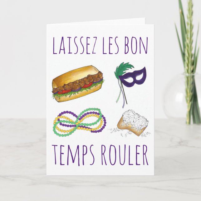 Tarjeta Laissez Les Bon Temps Rouler Mardi Gras NOLA (Anverso)