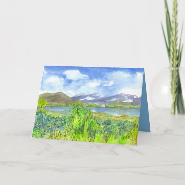 Tarjeta Lake House Watercolor Feliz cumpleaños (Anverso)